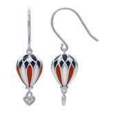 Sterling Silver Enamel Hot Air Balloon Dangle Heart Earrings